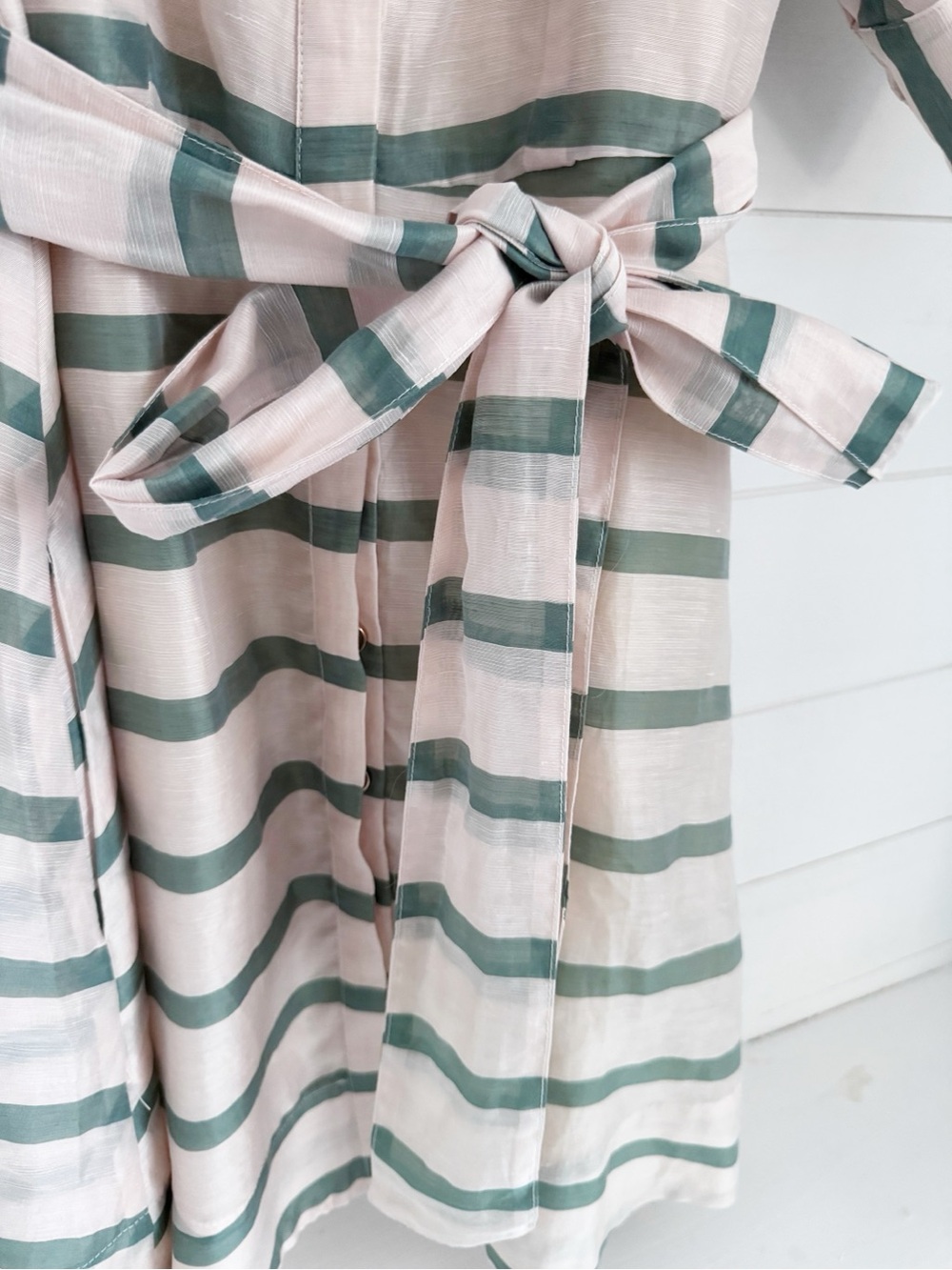 Ruffled Collar Midi Dress in Blush and Olive Stripes - BURU boutique brand - Picture 8 of 9